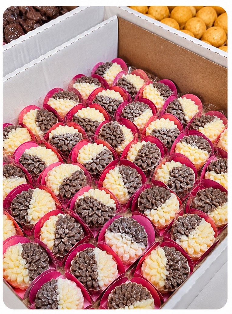 Bandeja de docinhos de festa decorados em forminhas rosa
